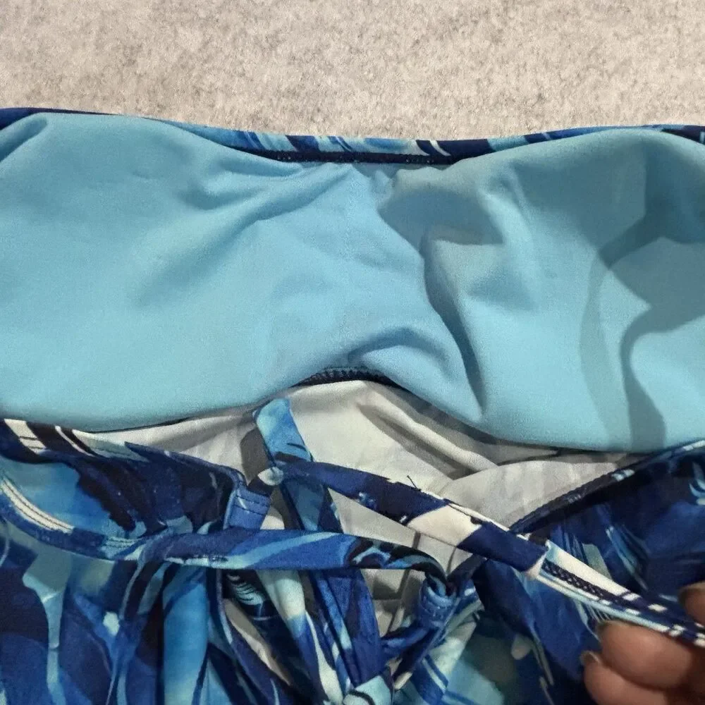 Peyton & Parker Tankini Swim Top Size L Blue Abstract Nautical Tie Back Straps